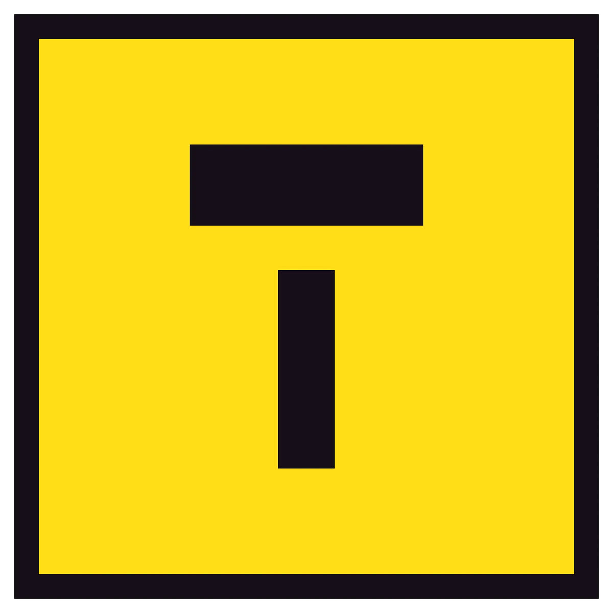Lane Closed Ahead T Symbol TM10-2A 600x600mm corflute sign panel with black T-shaped lane closed ahead symbol on yellow reflective background.