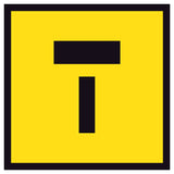 Lane Closed Ahead T Symbol TM10-2A 600x600mm corflute sign panel with black T-shaped lane closed ahead symbol on yellow reflective background.