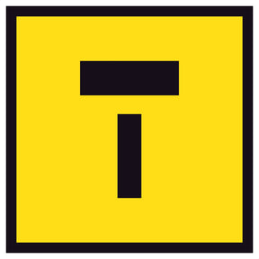 Lane Closed Ahead T Symbol TM10-2A 600x600mm corflute sign panel with black T-shaped lane closed ahead symbol on yellow reflective background.