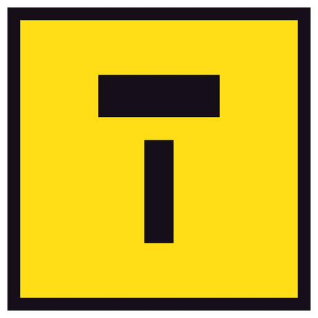 Lane Closed Ahead T Symbol TM10-2A 600x600mm corflute sign panel with black T-shaped lane closed ahead symbol on yellow reflective background.