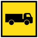 Trucks TM2-25A 600x600mm corflute sign panel with black truck symbol and border on yellow retroreflective background