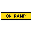 On Ramp TM2-38B 1200x300mm corflute sign panel with black ON RAMP text and border on yellow retroreflective background