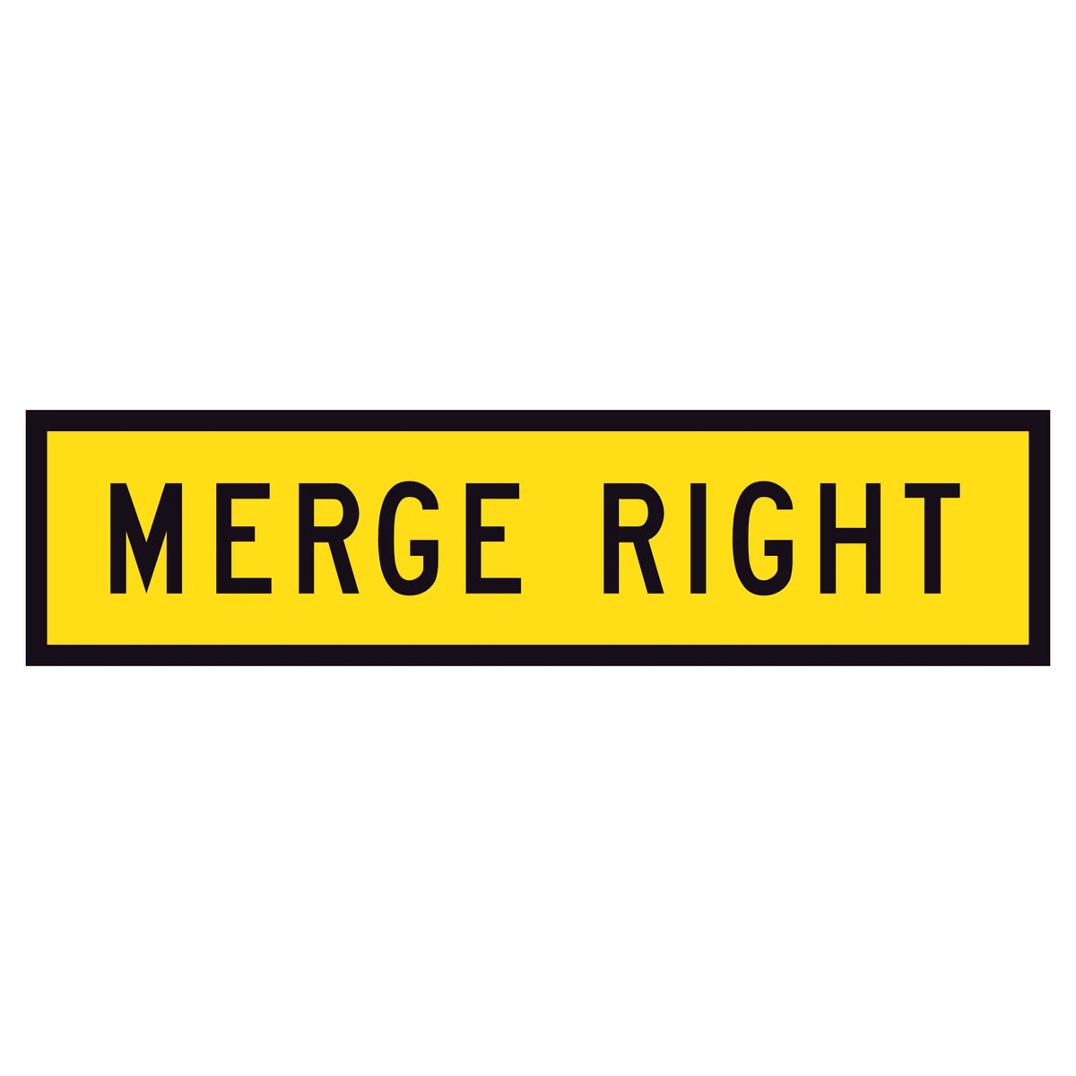 "MERGE RIGHT" TM2-40B black text on retroreflective yellow - 1200x300mm corflute sign panel