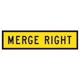 "MERGE RIGHT" TM2-40B black text on retroreflective yellow - 1200x300mm corflute sign panel