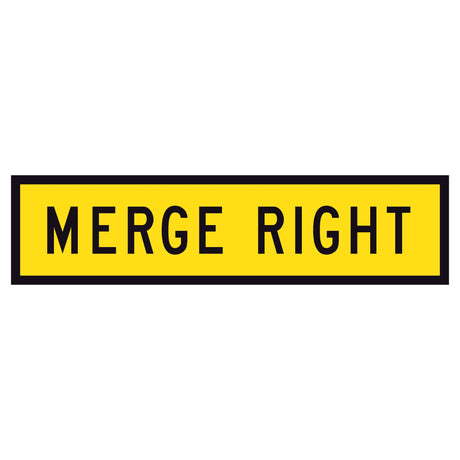 "MERGE RIGHT" TM2-40B black text on retroreflective yellow - 1200x300mm corflute sign panel