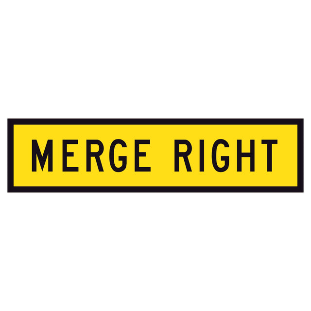 "MERGE RIGHT" TM2-40B black text on retroreflective yellow - 1200x300mm corflute sign panel
