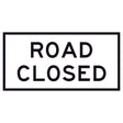 “ROAD CLOSED” black legend on retroreflective white – 1200×600mm corflute sign panel for traffic control.