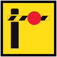 Symbolic boom barrier with red stop circle on retroreflective yellow background – 600x600mm corflute traffic sign