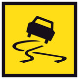 TM3-3A Slippery Road 600x600mm corflute sign panel with black slippery vehicle symbol and border on yellow retroreflective background