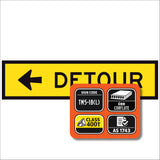 Detour Left TM5-1B(L) 1200x300mm corflute sign panel with black DETOUR legend and left arrow on yellow reflective background