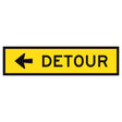 Detour Left TM5-1B(L) 1200x300mm corflute sign panel with black DETOUR legend and left arrow on yellow reflective background