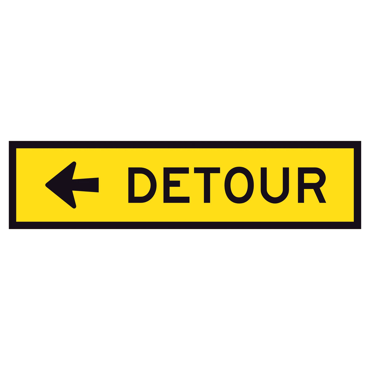 Detour Left TM5-1B(L) 1200x300mm corflute sign panel with black DETOUR legend and left arrow on yellow reflective background