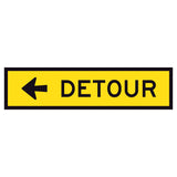 Detour Left TM5-1B(L) 1200x300mm corflute sign panel with black DETOUR legend and left arrow on yellow reflective background