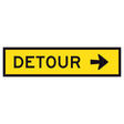 Detour Left TM5-1B(R) 1200x300mm corflute sign panel with black DETOUR legend and right arrow on yellow reflective background