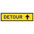 "DETOUR STRAIGHT AHEAD" TM5-1B(S) with upward arrow - black on retroreflective yellow - 1200x300mm corflute sign panel