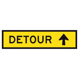"DETOUR STRAIGHT AHEAD" TM5-1B(S) with upward arrow - black on retroreflective yellow - 1200x300mm corflute sign panel