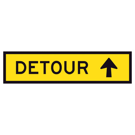"DETOUR STRAIGHT AHEAD" TM5-1B(S) with upward arrow - black on retroreflective yellow - 1200x300mm corflute sign panel