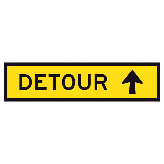"DETOUR STRAIGHT AHEAD" TM5-1B(S) with upward arrow - black on retroreflective yellow - 1200x300mm corflute sign panel