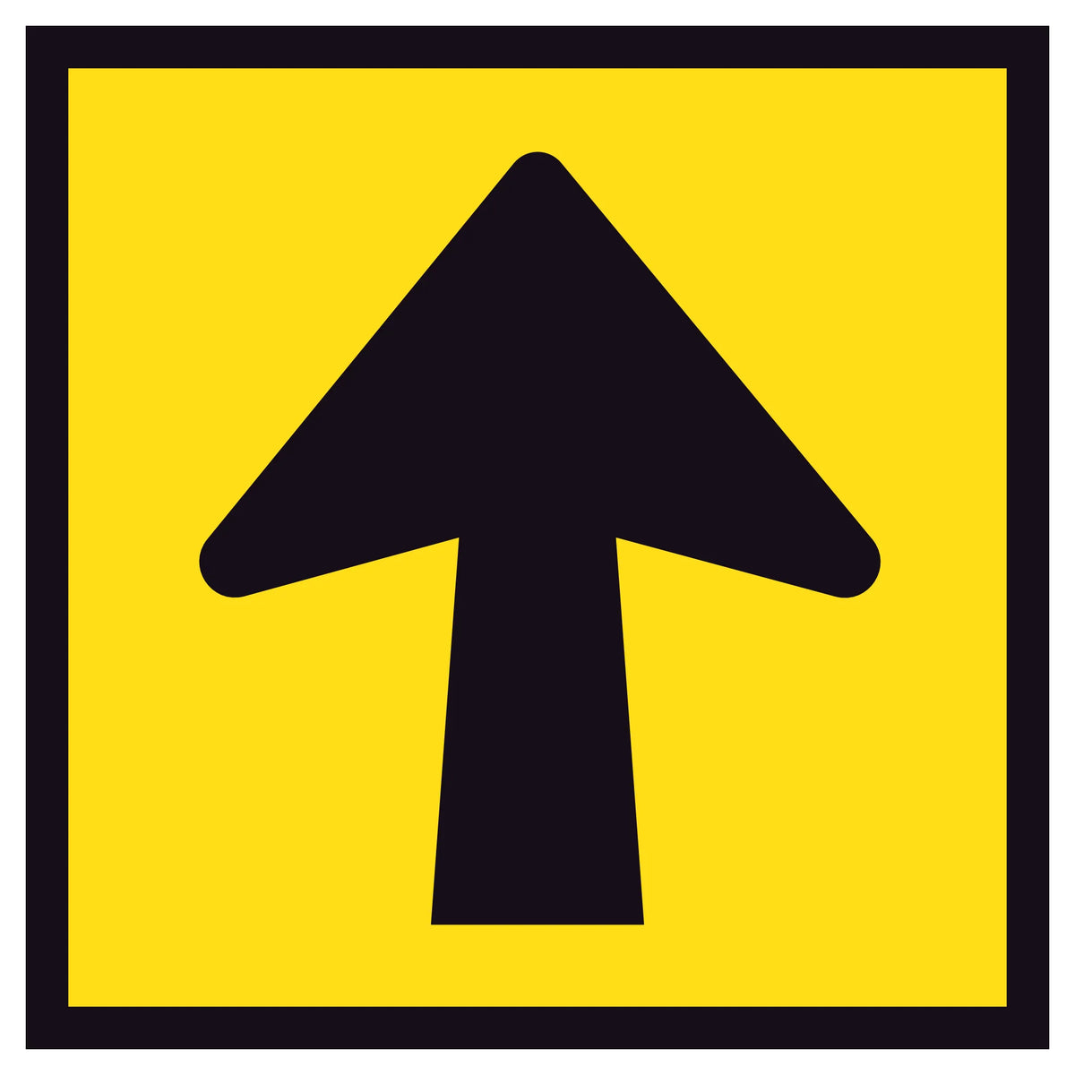 Black arrow symbol on retroreflective yellow – 600×600mm corflute sign panel.