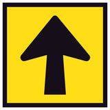 Black arrow symbol on retroreflective yellow – 600×600mm corflute sign panel.