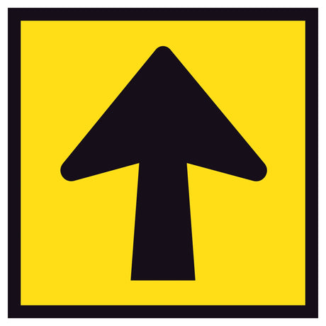 Black arrow symbol on retroreflective yellow – 600×600mm corflute sign panel.