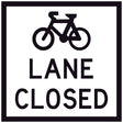 600x600 Sign indicating a bike lane is closed with a bicycle symbol on a white background.