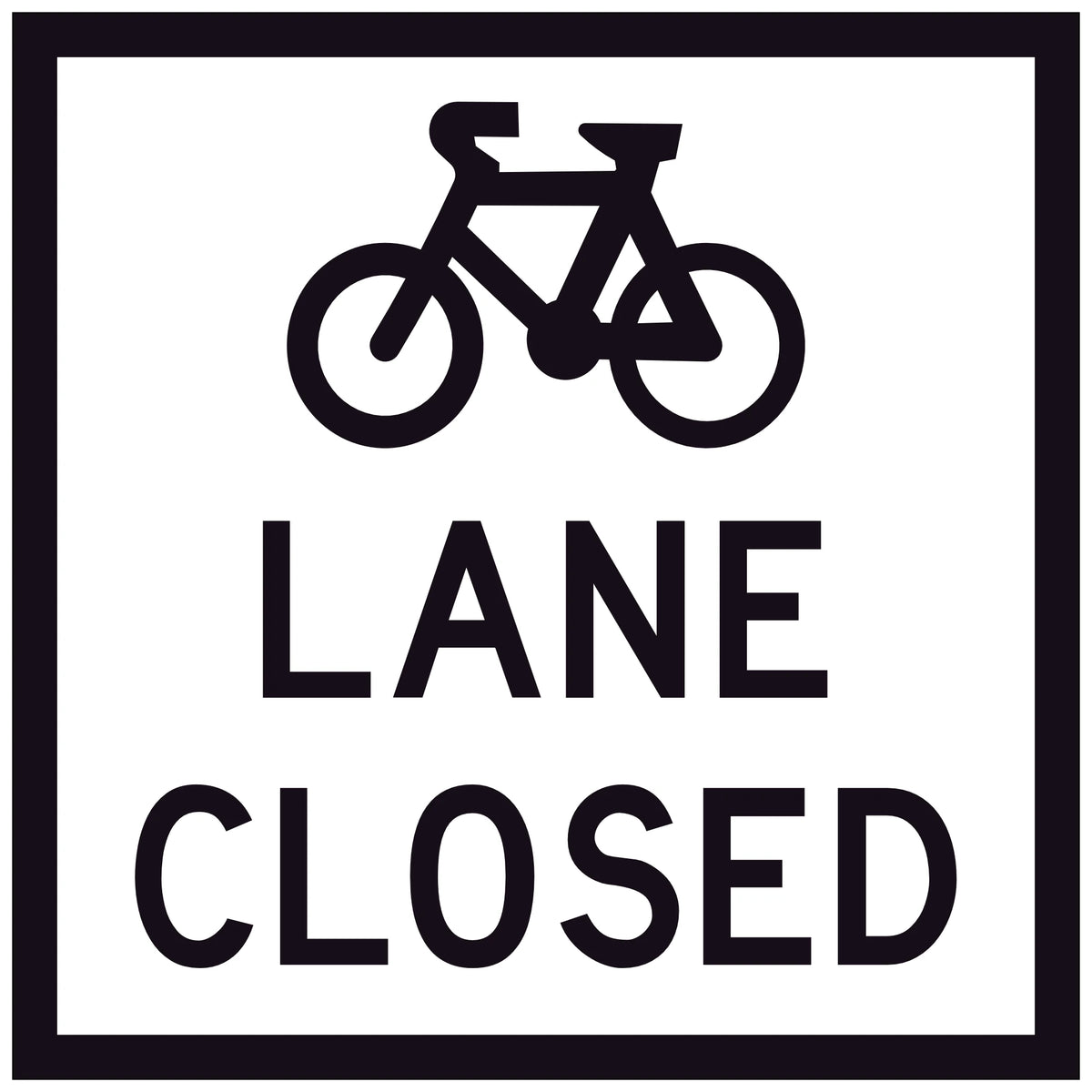 600x600 Sign indicating a bike lane is closed with a bicycle symbol on a white background.