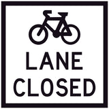 600x600 Sign indicating a bike lane is closed with a bicycle symbol on a white background.