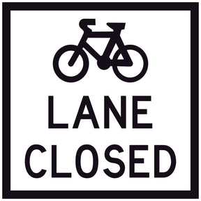 600x600 Sign indicating a bike lane is closed with a bicycle symbol on a white background.