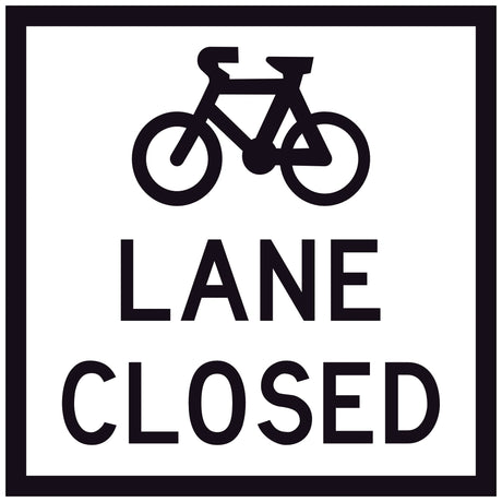 600x600 Sign indicating a bike lane is closed with a bicycle symbol on a white background.