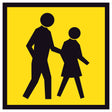 Pedestrians (SYM) TM8-8A 600x600mm corflute sign panel with black pedestrian symbol on yellow retroreflective background