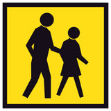 Pedestrians (SYM) TM8-8A 600x600mm corflute sign panel with black pedestrian symbol on yellow retroreflective background