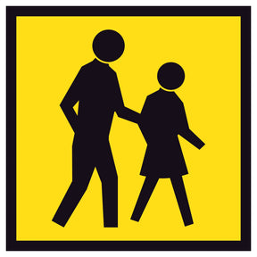 Pedestrians (SYM) TM8-8A 600x600mm corflute sign panel with black pedestrian symbol on yellow retroreflective background