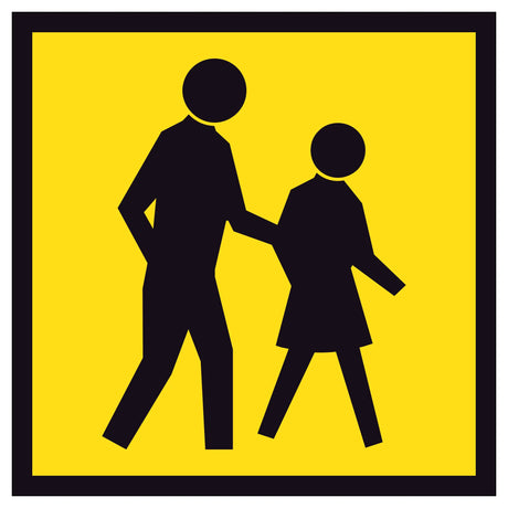 Pedestrians (SYM) TM8-8A 600x600mm corflute sign panel with black pedestrian symbol on yellow retroreflective background