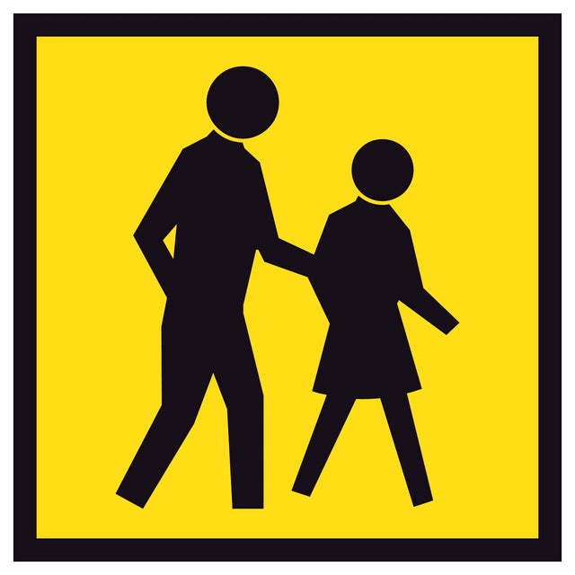 Pedestrians (SYM) TM8-8A 600x600mm corflute sign panel with black pedestrian symbol on yellow retroreflective background