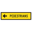 "PEDESTRIANS LEFT" TM8-2B(L) black text on retroreflective yellow - 1200x300mm corflute sign panel