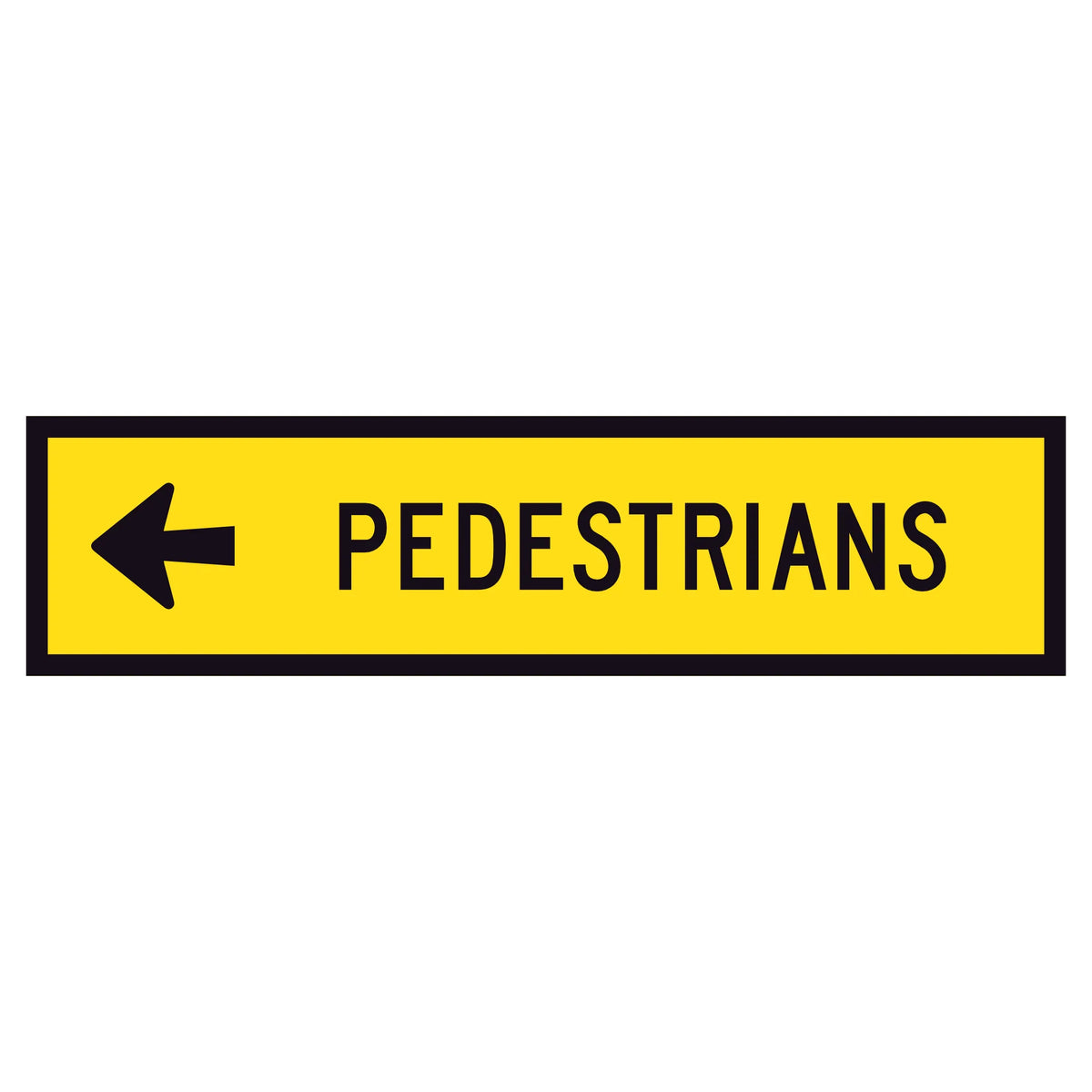 "PEDESTRIANS LEFT" TM8-2B(L) black text on retroreflective yellow - 1200x300mm corflute sign panel