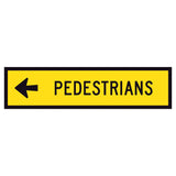 "PEDESTRIANS LEFT" TM8-2B(L) black text on retroreflective yellow - 1200x300mm corflute sign panel