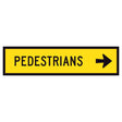 "PEDESTRIANS RIGHT" TM8-2B(R) black text on retroreflective yellow - 1200x300mm corflute sign panel