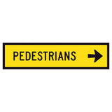 "PEDESTRIANS RIGHT" TM8-2B(R) black text on retroreflective yellow - 1200x300mm corflute sign panel