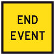 End Event TM9-2A 600x600mm corflute sign panel with black END EVENT text and border on yellow reflective background