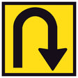 U Turn symbol 600x600mm corflute sign panel with black U-turn arrow and border on yellow retroreflective background