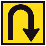 U Turn symbol 600x600mm corflute sign panel with black U-turn arrow and border on yellow retroreflective background