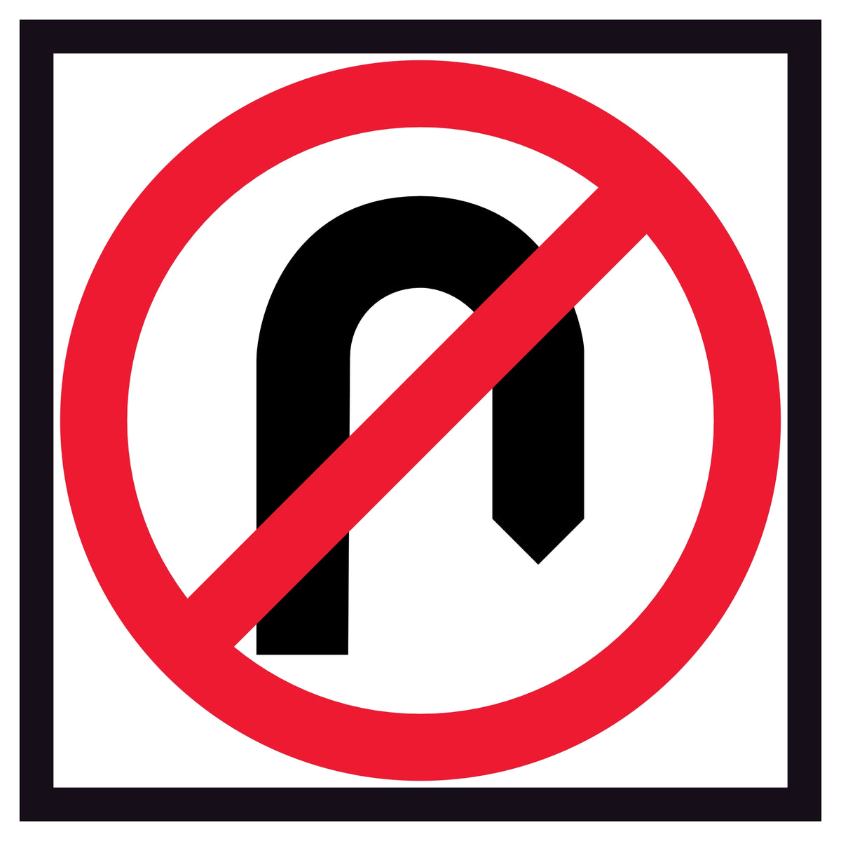 No U Turn 600x600mm corflute sign panel with black U-turn arrow and red annulus with diagonal slash on white retroreflective background