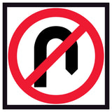 No U Turn 600x600mm corflute sign panel with black U-turn arrow and red annulus with diagonal slash on white retroreflective background
