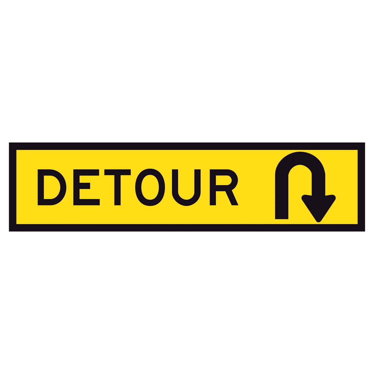 Detour U Turn corflute traffic control sign panel with yellow background and black text and symbol