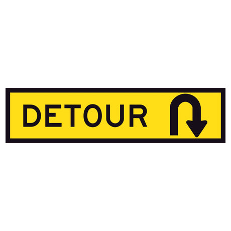 Detour U Turn corflute traffic control sign panel with yellow background and black text and symbol