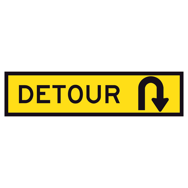 Detour U Turn corflute traffic control sign panel with yellow background and black text and symbol