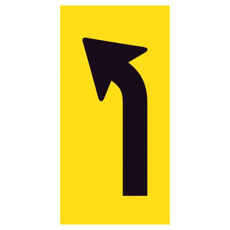Left-turn arrow, black on retroreflective yellow – 300×600mm lane status corflute sign partial panel.