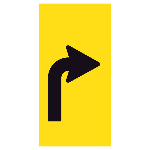 Right Turn Lane Ahead 300x600mm corflute partial panel with black right-turn arrow on yellow retroreflective background